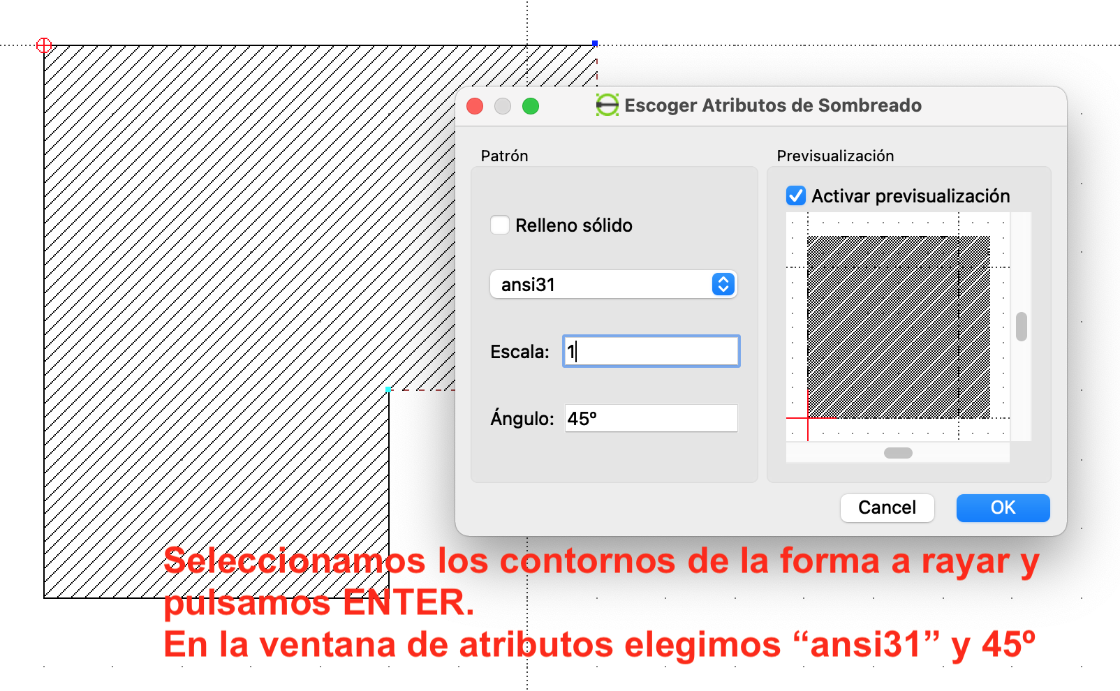 Rayado de superficies en LibreCAD